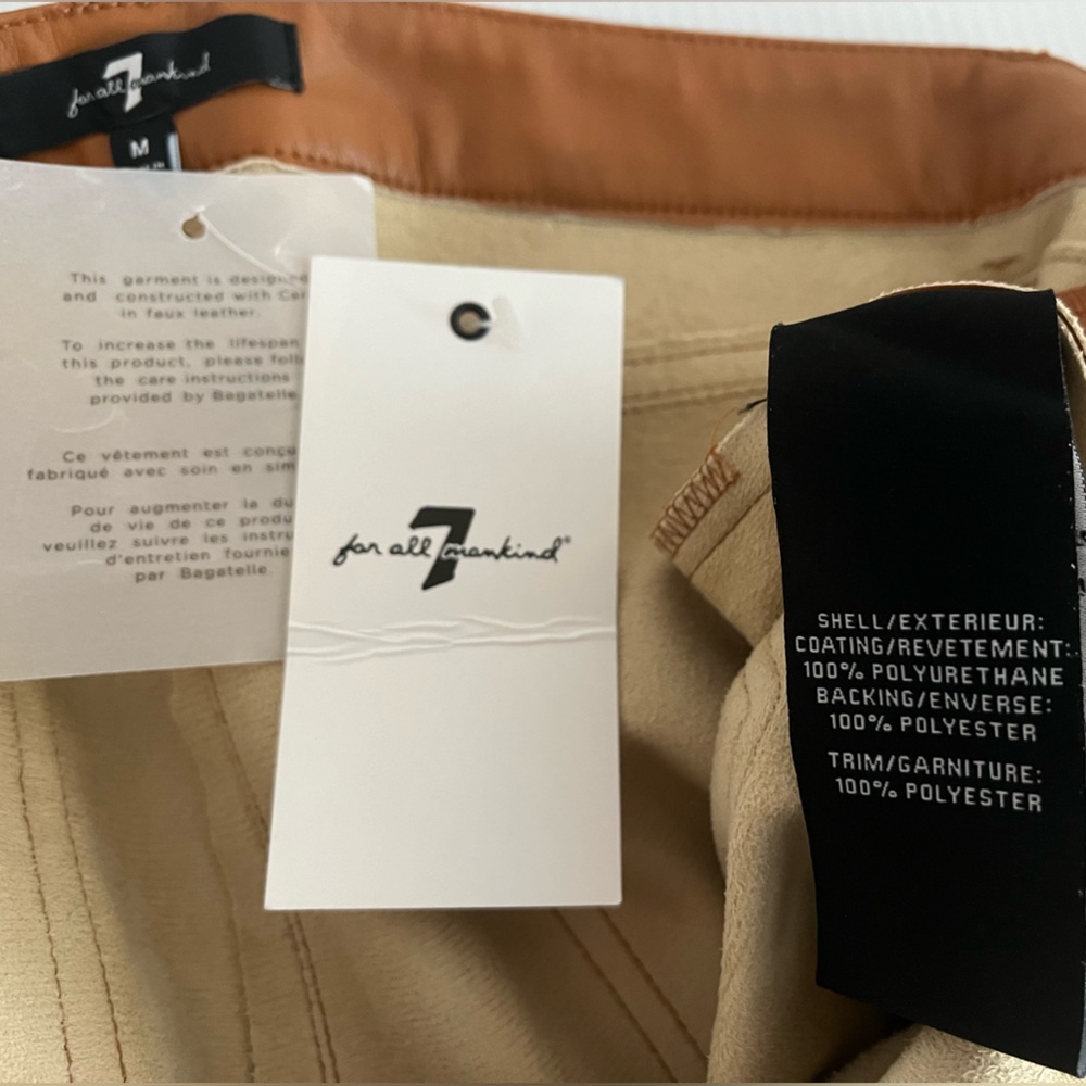 7 For All Mankind Faux Leather Straight Leg High Waist Pant - Size M color Camel - Picture 13 of 14